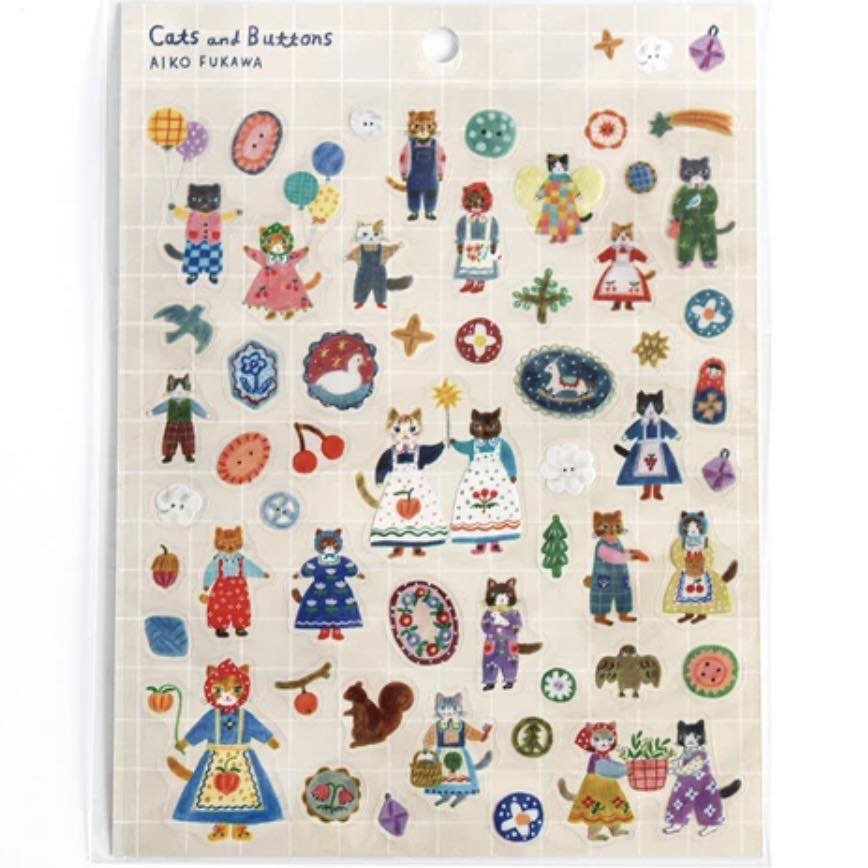 Cats and Buttons Stickers Made in Japan
