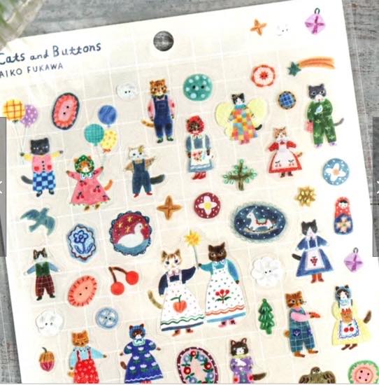 Cats and Buttons Stickers Made in Japan