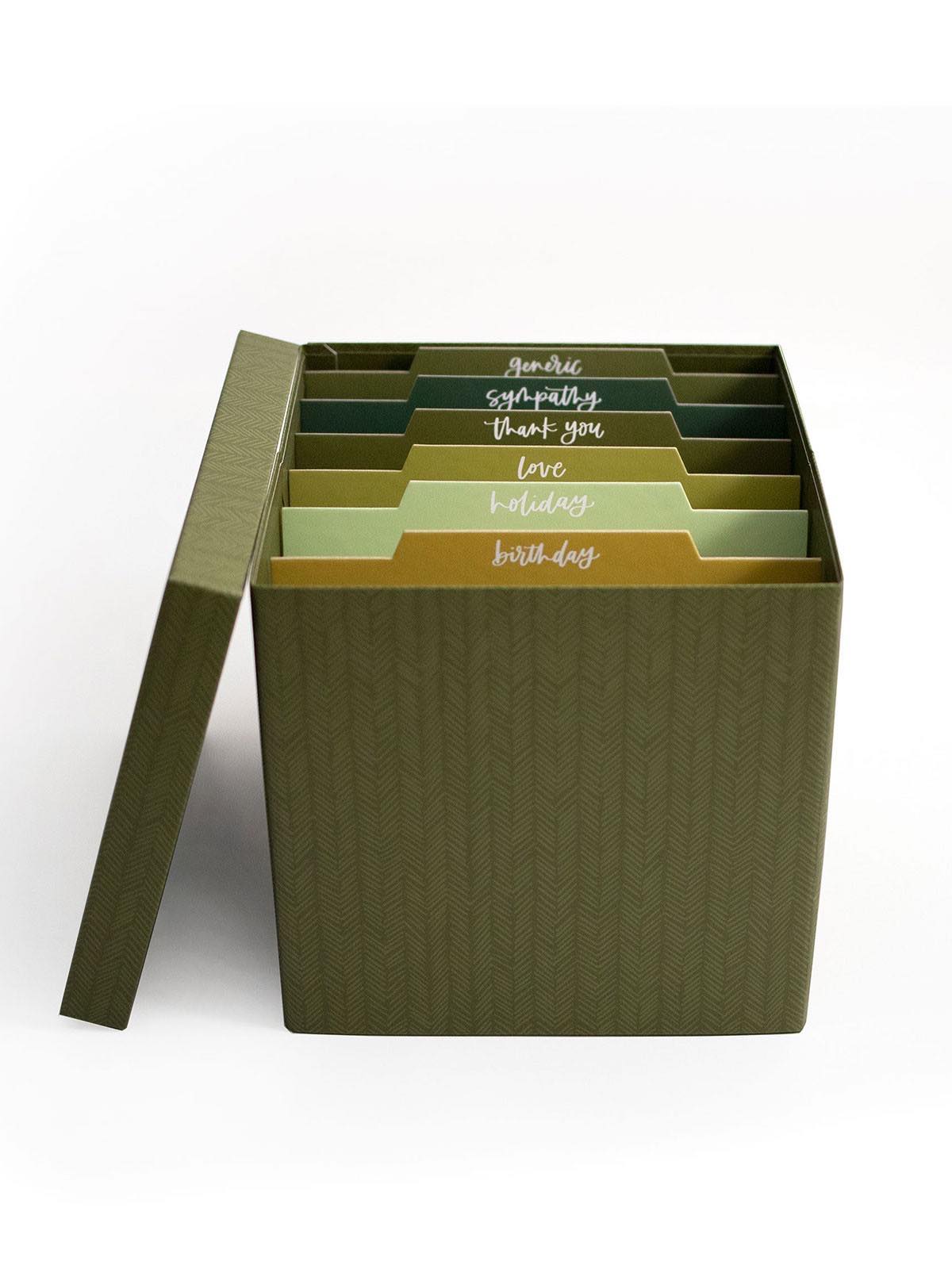 Olive Green Card Organizer Box