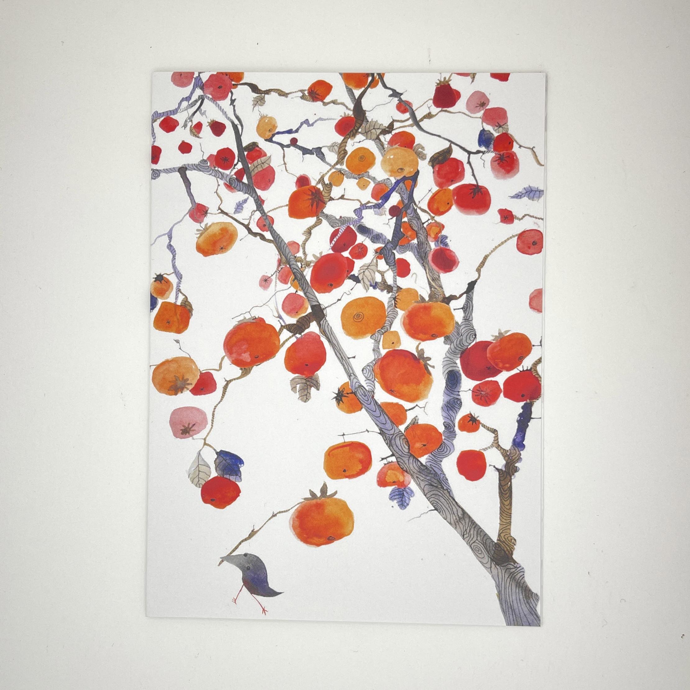 Persimmons and a Bird Blank Card
