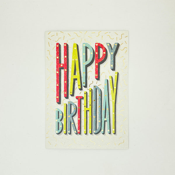 Bright and Gold Letters Happy Birthday Card